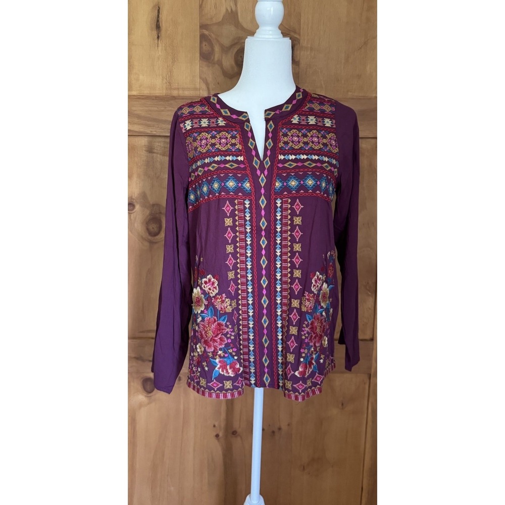 NWT Savanna Jane Embroidered Peasant Blouse Sz S Bohemian Long Sleeve‎ Aztec